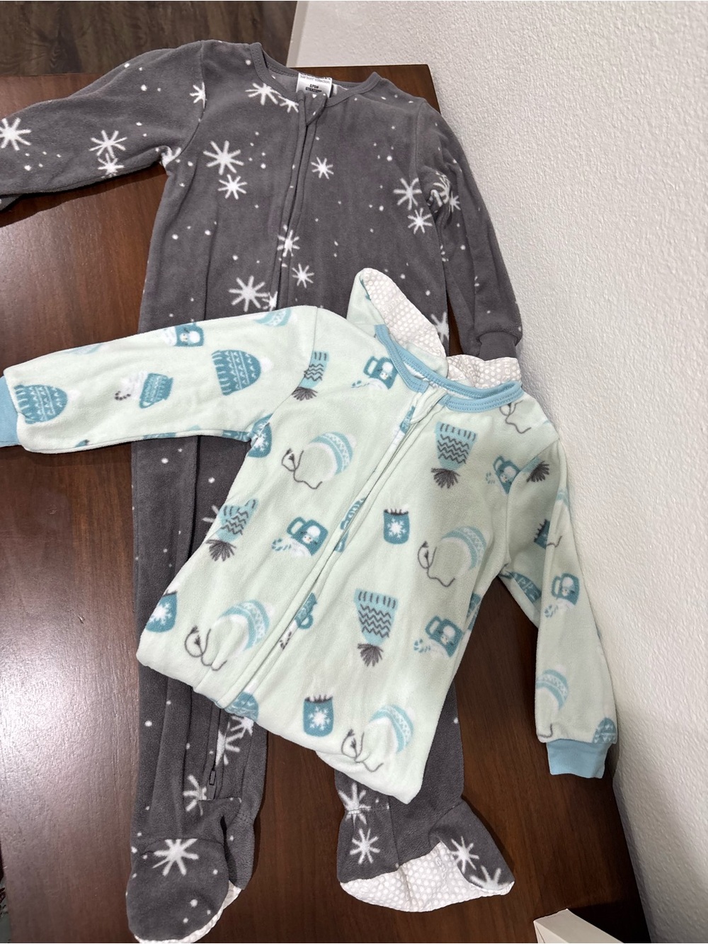 Gerber Fleece Sleep Sacks in Gray and Light Blue - Winter Hat & Snowflake Prints